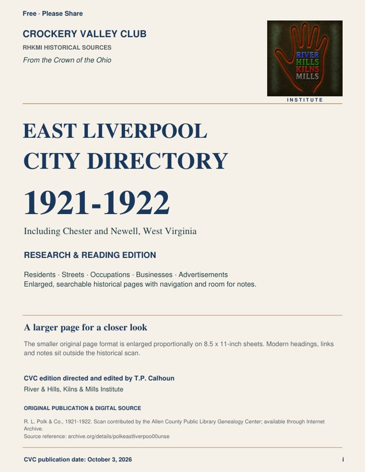 East Liverpool City Directory, 1921–1922 — original cover
